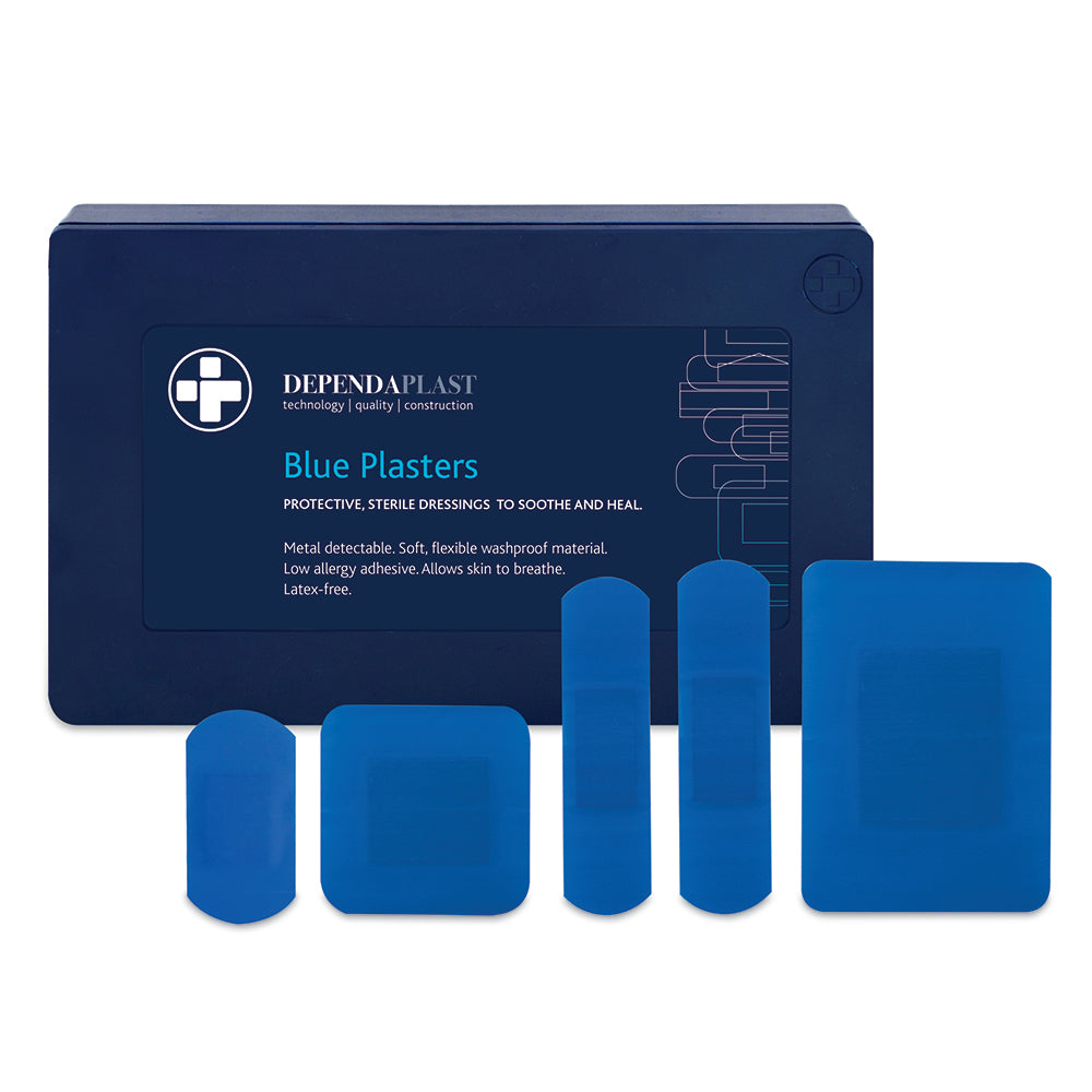 Dependaplast Blue Plasters in Blue Plastic Box. Assorted