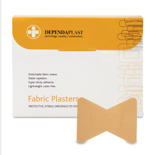 A package of Dependaplast Advanced Fabric Plasters Sterile - Fingertip by Reliance Medical in a box.