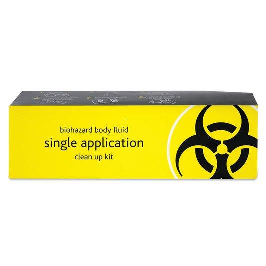 A Reliance Medical box of 1 Application Body Fluid Clean-up Kit, Refill Single Application Kit on a white background.