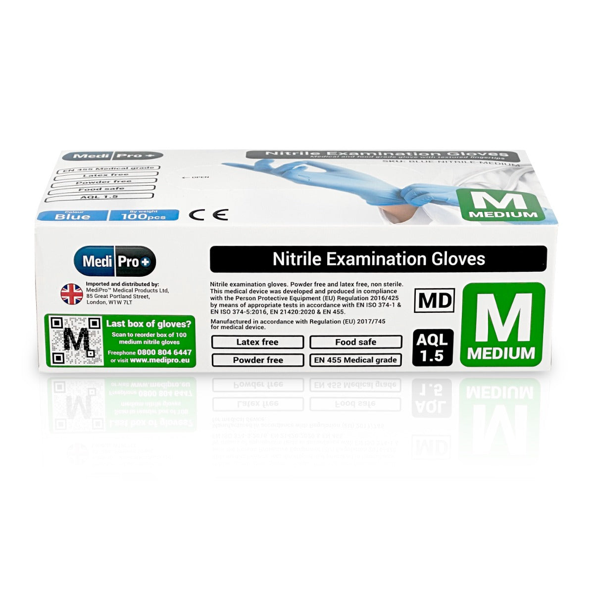 a box of nitride examination gloves on a white background.