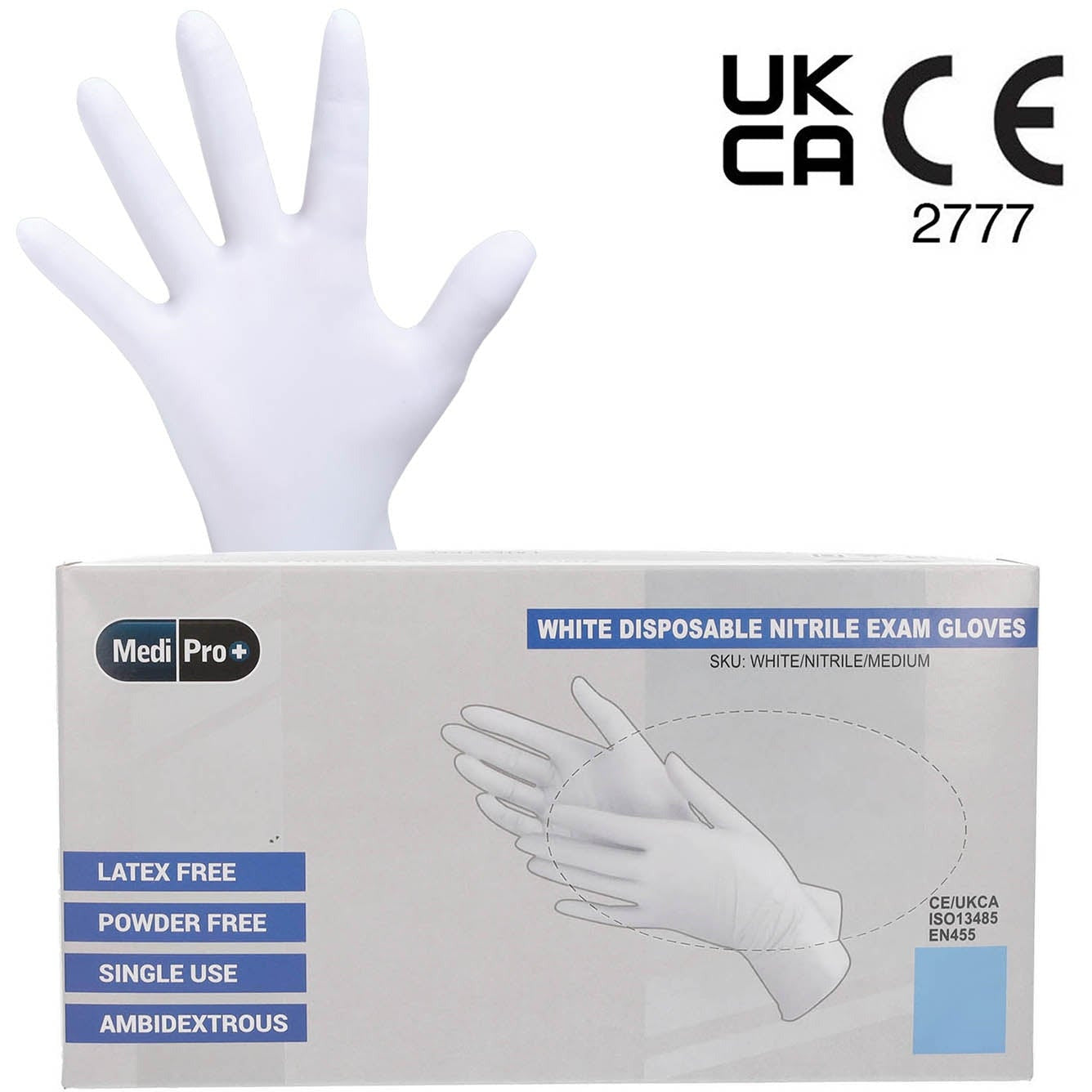 White Nitrile Gloves Medical Grade Cat III PPE Medium x 100