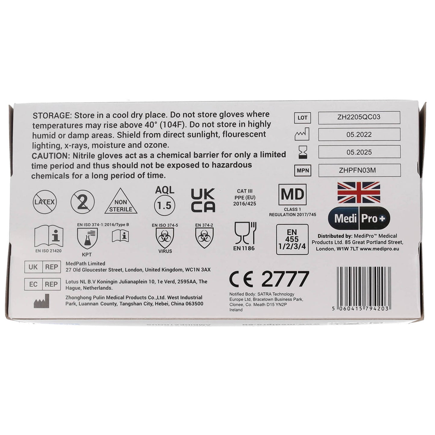 White Nitrile Gloves Medical Grade Cat III PPE Medium x 100